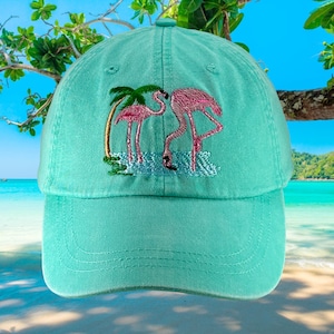 Flamingo embroidered low profile dad hat, baseball cap, mom cap, pink bird,beach hat, tropical bird watcher, fits most adults