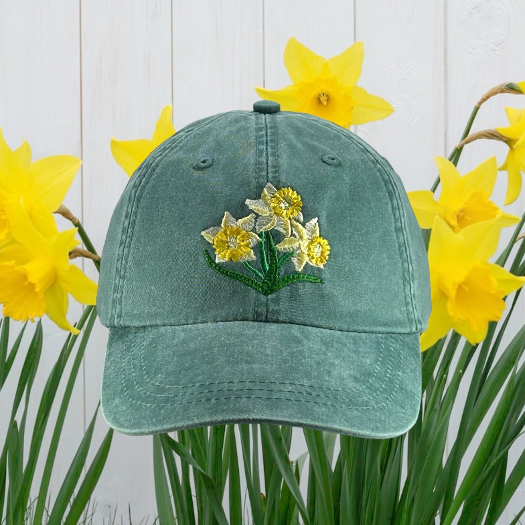 Floral Mustard Wool Felt Hat Women\'s Wide Brim Ribbon Flower Detailing Size 21in Blue Flowers - Wide Brim Hat – ColorMeCarole main image 2