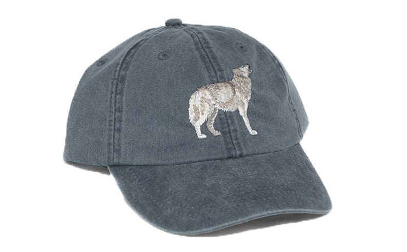 Wolf embroidered hat, baseball cap, gray wolf, grey wolf, howling timber wolf, wolf lover gift, dad hat, mom cap, wildlife hat, father's day image 1