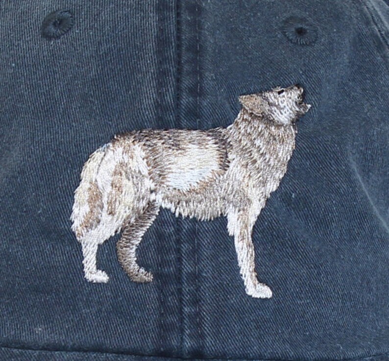 Wolf embroidered hat, baseball cap, gray wolf, grey wolf, howling timber wolf, wolf lover gift, dad hat, mom cap, wildlife hat, father's day image 2