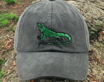 Iguana embroidered hat low profile dad, baseball cap, reptile cap, wildlife hat, mom cap, iguana lover gift, adjustable, fits most adults