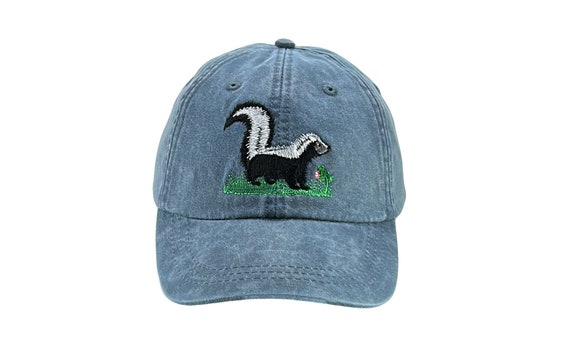 Skunk embroidered low profile dad hat, animal lover gift for mom, adjustable leather strap fits most adults, running, pole cat