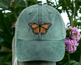 Monarch Butterfly embroidered hat, baseball cap, sun cap, garden cap, gardening hat, orange butterfly cap, dad hat, mom cap