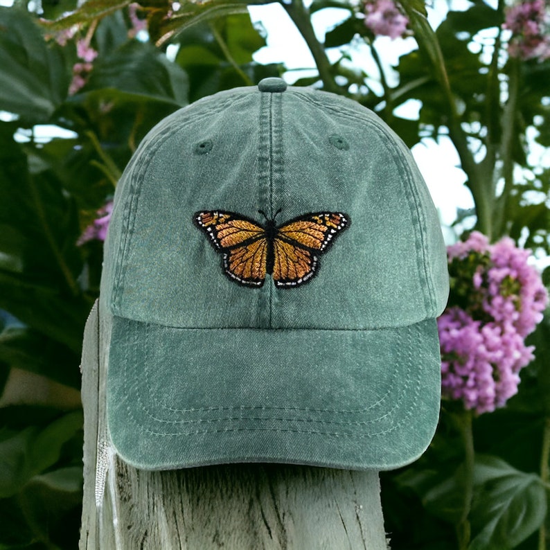 Monarch Butterfly embroidered hat, baseball cap, sun cap, garden cap, gardening hat, orange butterfly cap, dad hat, mom cap image 1