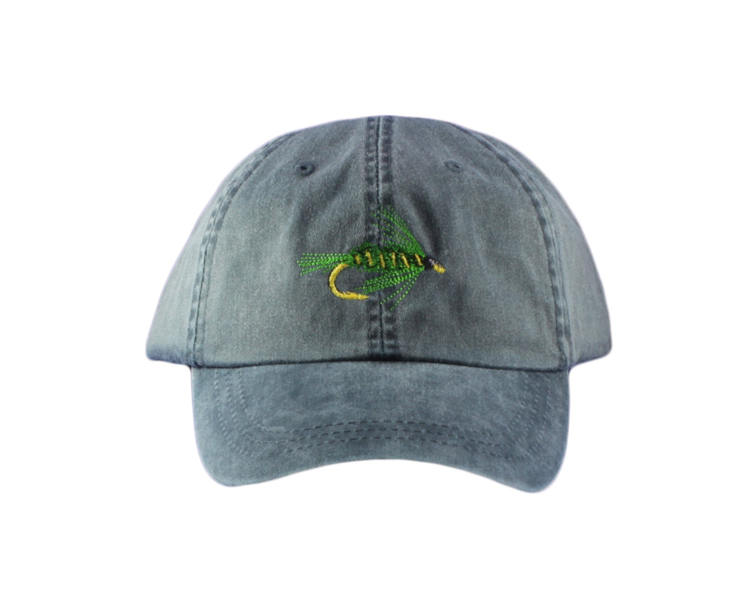 Fly Fishing Man Outline Embroidered Cap, Black / One Size