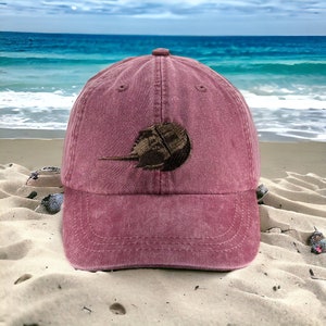 Horseshoe Crab embroidered hat, unstructured baseball cap, low profile dad hat, mom cap, wild marine life, horse shoe lover gift, beach hat