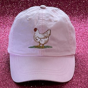 Chicken embroidered low profile baseball dad hat,  hen cap, adjustable leather strap and buckle, fits most adults