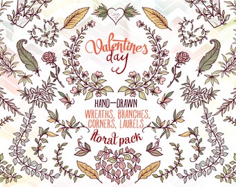 Valentines Day Clipart, Wedding Crest, Love Heart, Boho clipart, Wreath Invitation, Wedding clipart, Crest clipart, Planner sticker