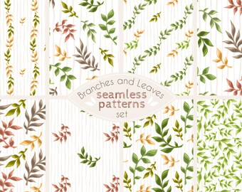 Leaves Seamless Pattern, Branches Digital Papers, Floral Backgrounds, Summer Paper Pack, Green Digital Papers, Leaves Seamless, Printable