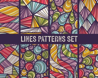 Lines Digital Paper set, Seamless Pattern designs, Doodle Backgrounds, Pattern bundle, Seamless Textures, Printable