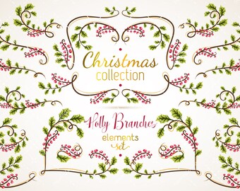 Christmas Frames Clipart, Holly clipart, Border clipart, Divider clipart, Luxury frames, Royal clipart, Xmas Invitation, Holiday Wreath
