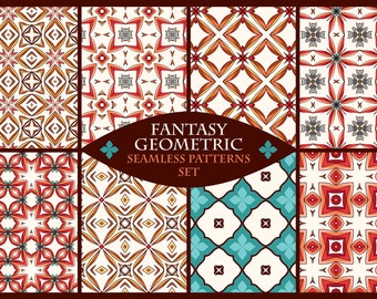 Fantasy Seamless Patterns, Geometric Backgrounds, Abstract Digital Papers, Scrapbook Papers, Seamless Backgrounds, Tiling Patterns