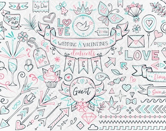 Wedding Valentine Clipart, Wedding timeline icons, Wedding Invitation elements, Fine line art, Wedding Celebration Clipart, Logo element