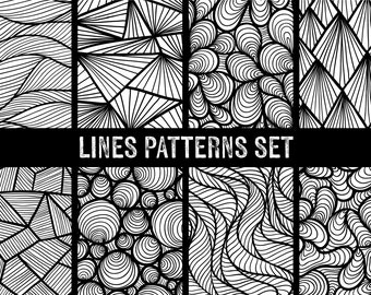 Black and White Digital Paper set, Seamless Pattern designs, Doodle Backgrounds, Pattern bundle, Seamless Textures, Printable