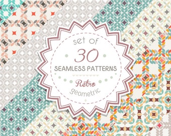 Retro Geometric Seamless Patterns | Abstract Shapes Background | Colourful Structure Surface Patterns | Digital Papers |