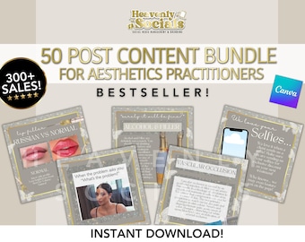 50 POST BUNDLE aesthetics practitioner, graphic posts, Instagram, engagement, content creation, clean and clinical, glitter, information