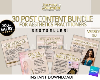 30 POST BUNDLE // beige & gold // editable bundle for aesthetics practitioner, canva package, educational, instagram content