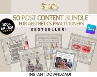 50 POST BUNDLE aesthetics practitioner, glamour package, glitter, Instagram editable Canva content