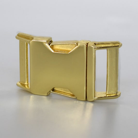 Gold Side Release Buckle in Shiny Finish 5/8, 3/4 and 1 Width Dog