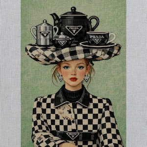 The Haute Tea Lady – Modern Minimal Chic Needlepoint Canvas