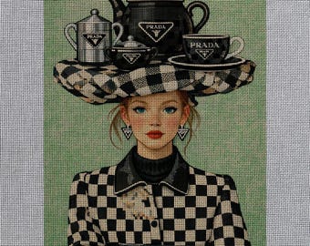 The Haute Tea Lady – Modern Minimal Chic Needlepoint Canvas
