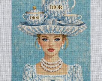 The Haute Tea Lady – Paris Couture Needlepoint Canvas