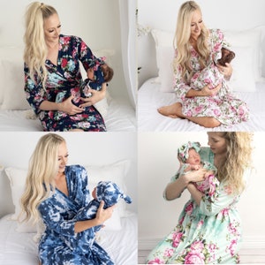 matching labor gown and swaddle