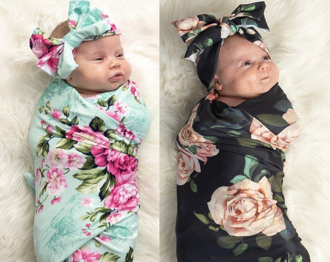 Girl Swaddle and Headband, Girl Swaddle Set, Baby Swaddle Set, Baby