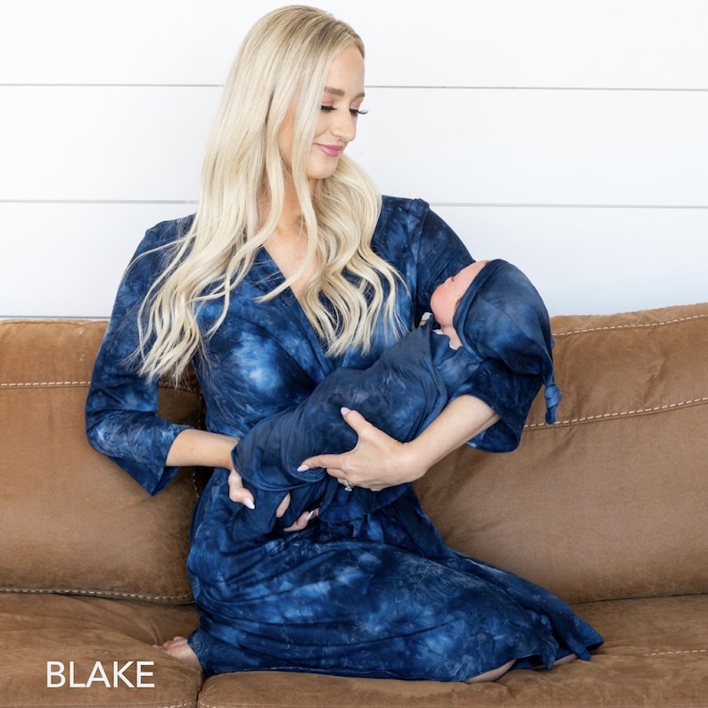 Mom Robe and Baby Swaddle Set Navy Mom Robe and Baby Swaddle Etsy