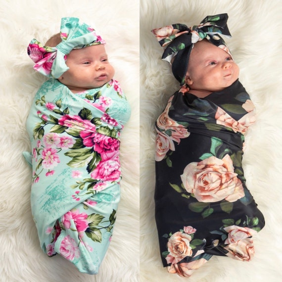 black floral swaddle
