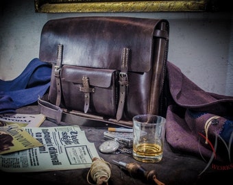 Swiss Army Inspired Leather Messenger Bag – Vintage Crossbody Satchel, Hand‑stitched, 1930s/40s Style