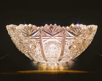 ボヘミアンチェコヴィンテージクリスタル8インチボウルハンド