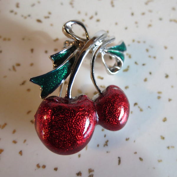 Red Cherry Fruit Novelty Brooch Pin
