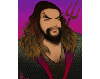 Dave Woodman's Jason Momoa signed, parody caricature art print