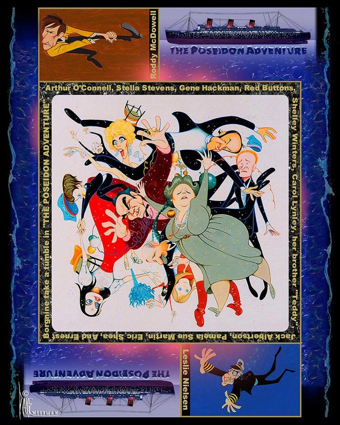 Dave Woodman's THE POSEIDON ADVENTURE Parody Caricature Portraits