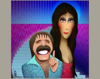 Dave Woodman's SONNY AND CHER parody caricature limited edition art print by Dave Woodman