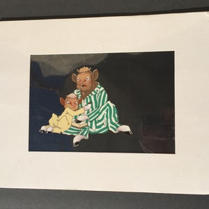 May include: A hand-drawn illustration of two cartoon animals, a brown and white cow and a white lamb, wearing pajamas. The cow is wearing green and white striped pajamas and the lamb is wearing yellow pajamas. The cow is looking at the lamb with a concerned expression.