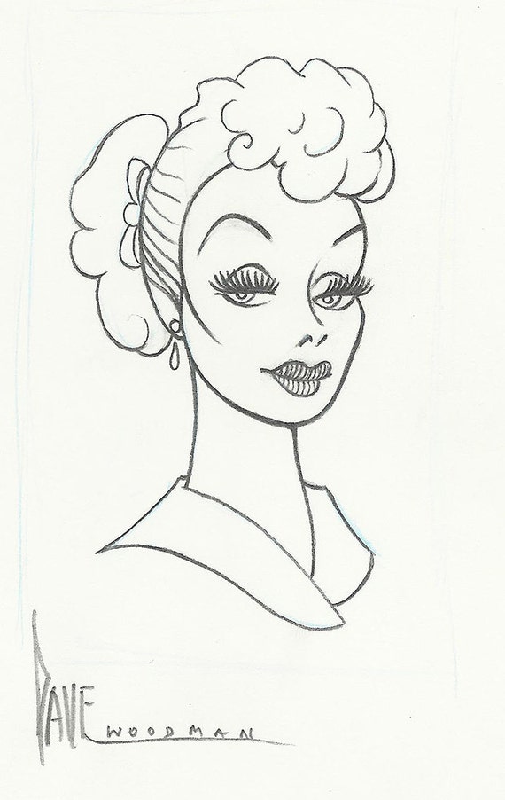Original 4.75 x 4.75 Graphite Pencil Drawing Portrait Lucy Ricardo I Love Lucy
