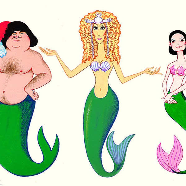 MERMAIDS Cher, Bob Hoskins and Winona Ryder original acrylic paintings by Disney Artist Dave Woodman