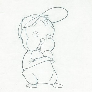 May include: Line drawing of a cartoon penguin wearing a baseball cap and smiling.