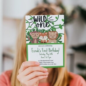 Bearbeitbare Wild One GeburtstagSeinladung, Erster Geburtstag Bearbeitbare Einladung, Safari Wild One, Dschungeltiere, SOFORT DOWNLOAD