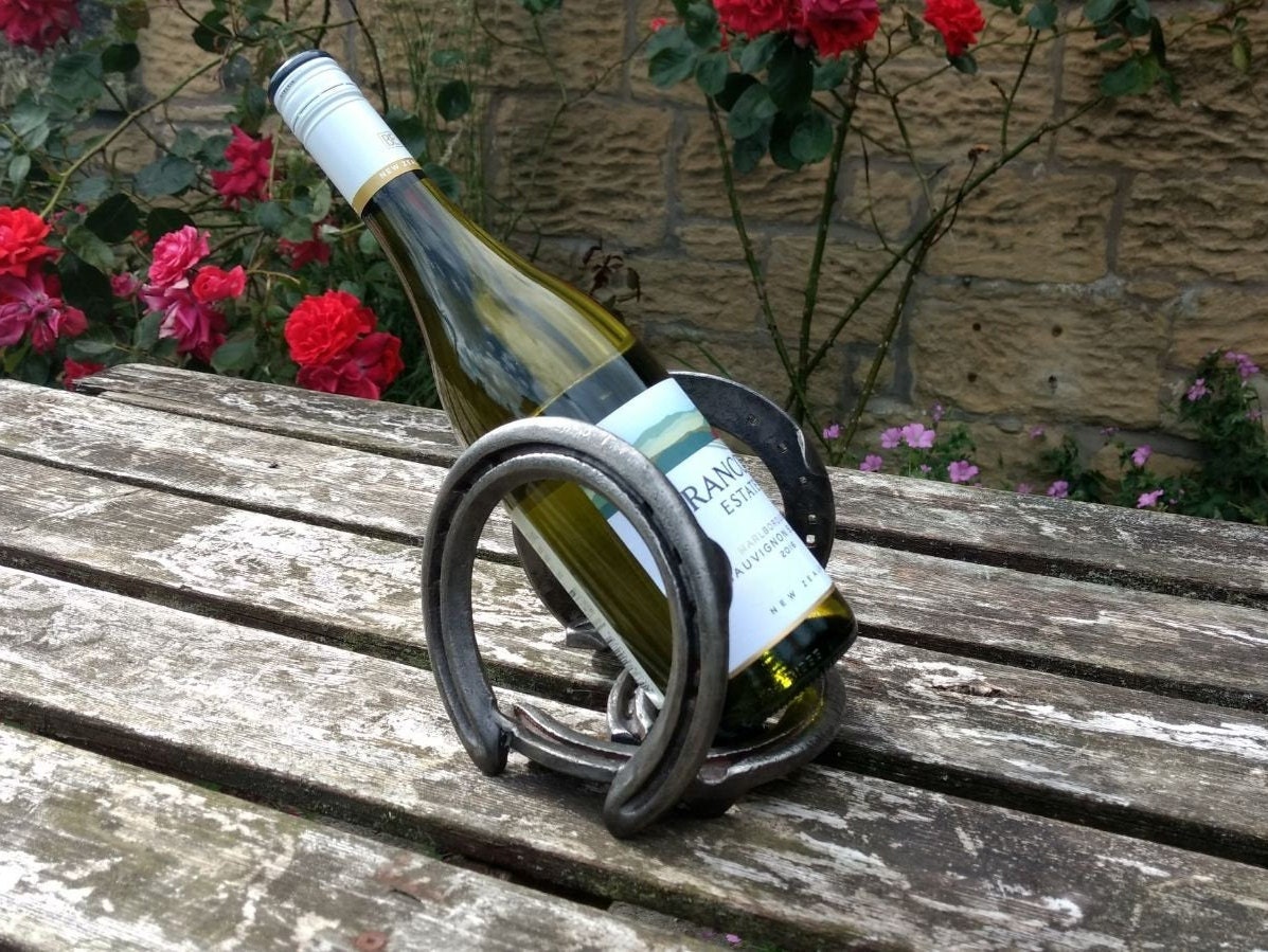 Horseshoe Wine Rack - 2 Bottle & Glasses Rack - The Bear Den Gallery