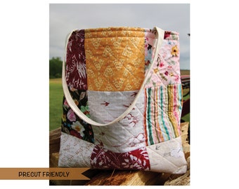 Patchy Pocket Tote - PDF Download - Precut Friendly - Charm Pack - Quilted Tote Bag - Quick Quilting Project - Youth Quilting Project