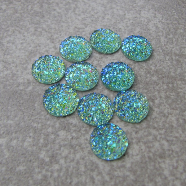 Crystal AB Blue 6 pcs Faux Druzy Cabochons  - 12mm Resin