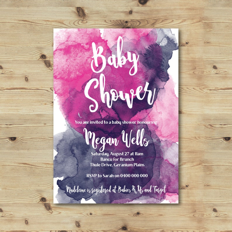 Baby Shower Invitation Water Colour Modern Unisex Shower Etsy