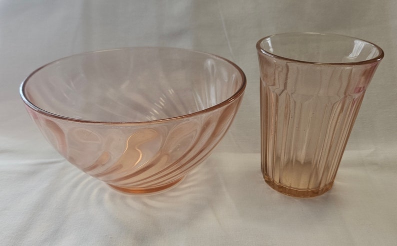 Vintage Spiral Pink Glass Bowl and Juice Cup Made by Arcoloc France - Etsy