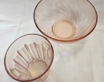 Vintage Spiral Pink Glass Bowl and Juice Cup made by Arcoloc France