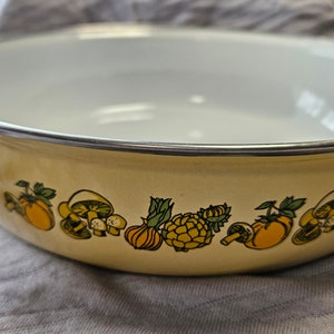 Vintage Cera-Met Enamel yellow Mustard Enameled Pot Mushroom 1970s 1980s