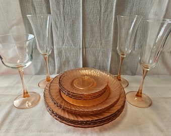 Vintage Spiral Pink Dinner Set made by Arcoloc