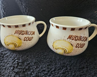Vintage Set of (2) Mushroom Soup Cups with handles